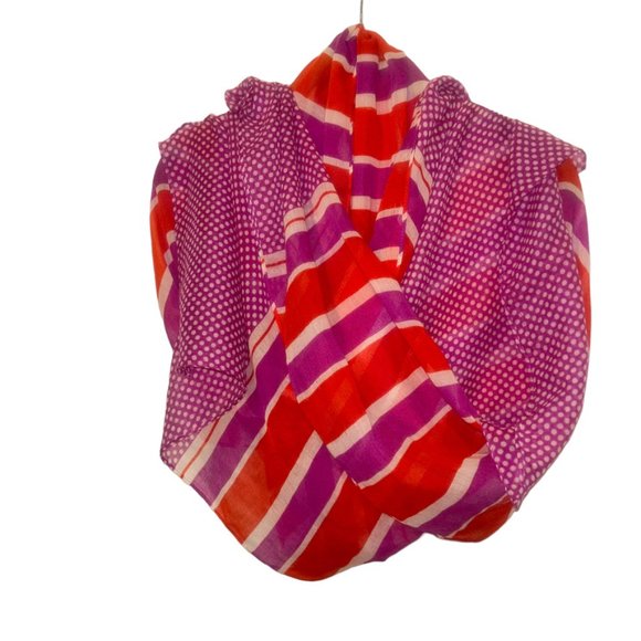 J. Crew Transitional ORANGE purple beach ball stripe polka dot scarf - Picture 2 of 4